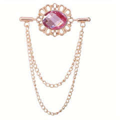 Tassel Oval Gemstone Collar Pin Men's Personality Collar Angle Chain Brooch