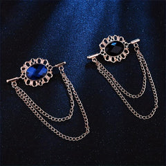 Tassel Oval Gemstone Collar Pin Men's Personality Collar Angle Chain Brooch