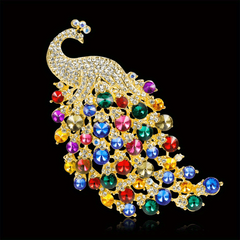 Glamour Zircon Peacock Brooch Pin Multicolor Women Party Wedding