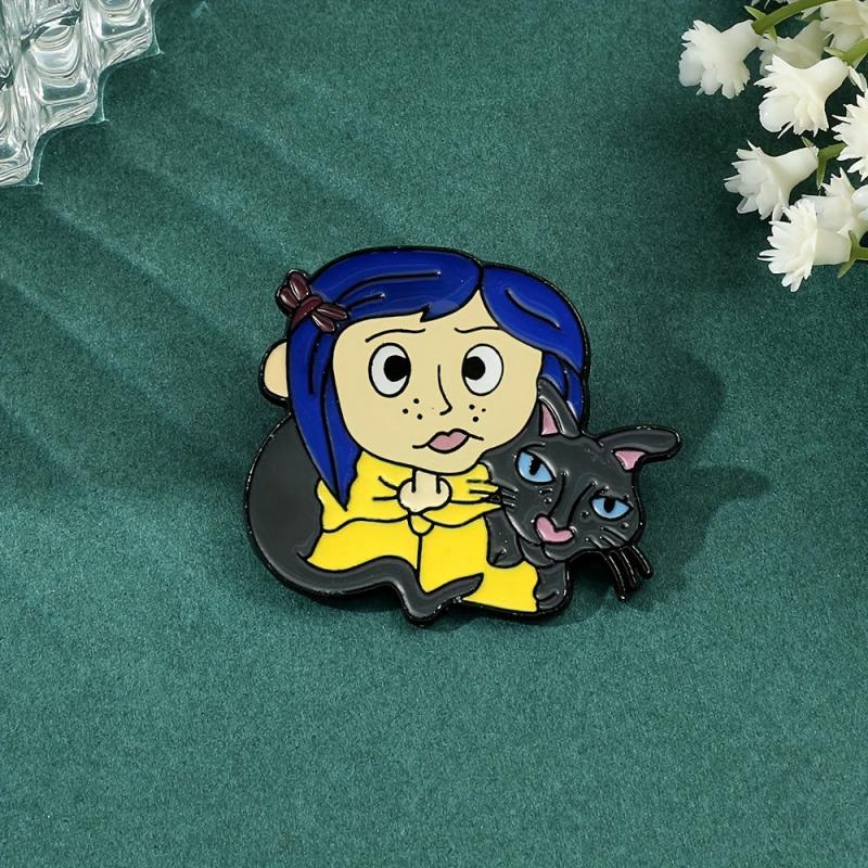 Funny Girl Cat Enamel Pins Metal Badges Backpacks Accessories