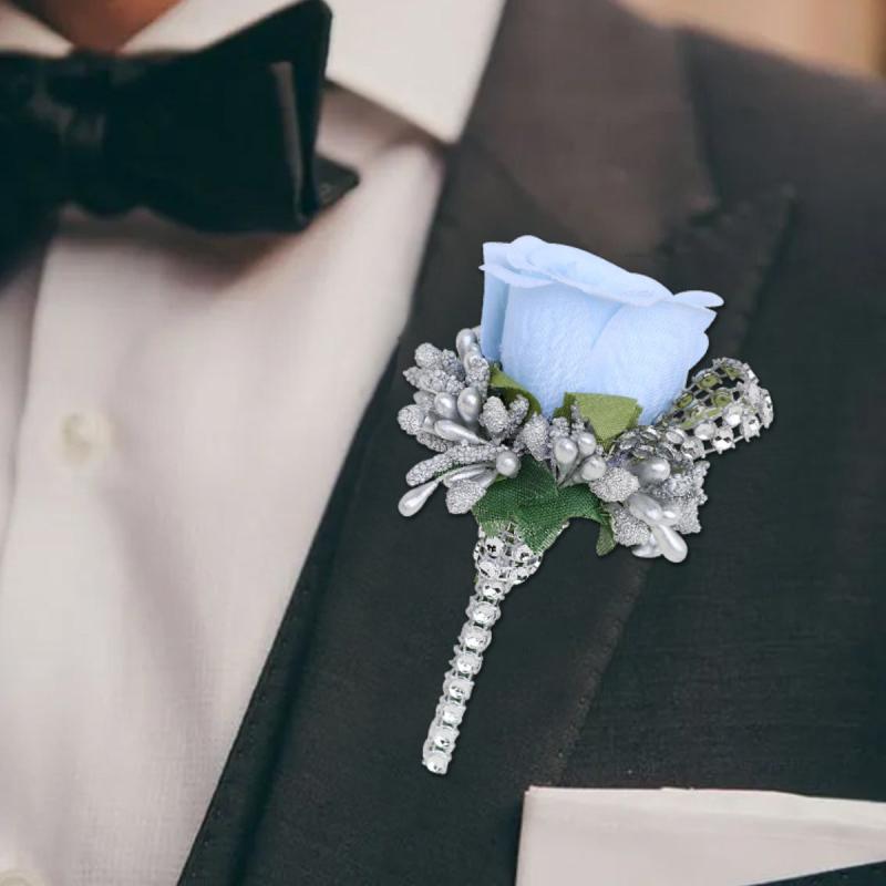 Flower Shaped Brooch Wedding Groom Bridal Pin Rose Groomsmen Bridesm