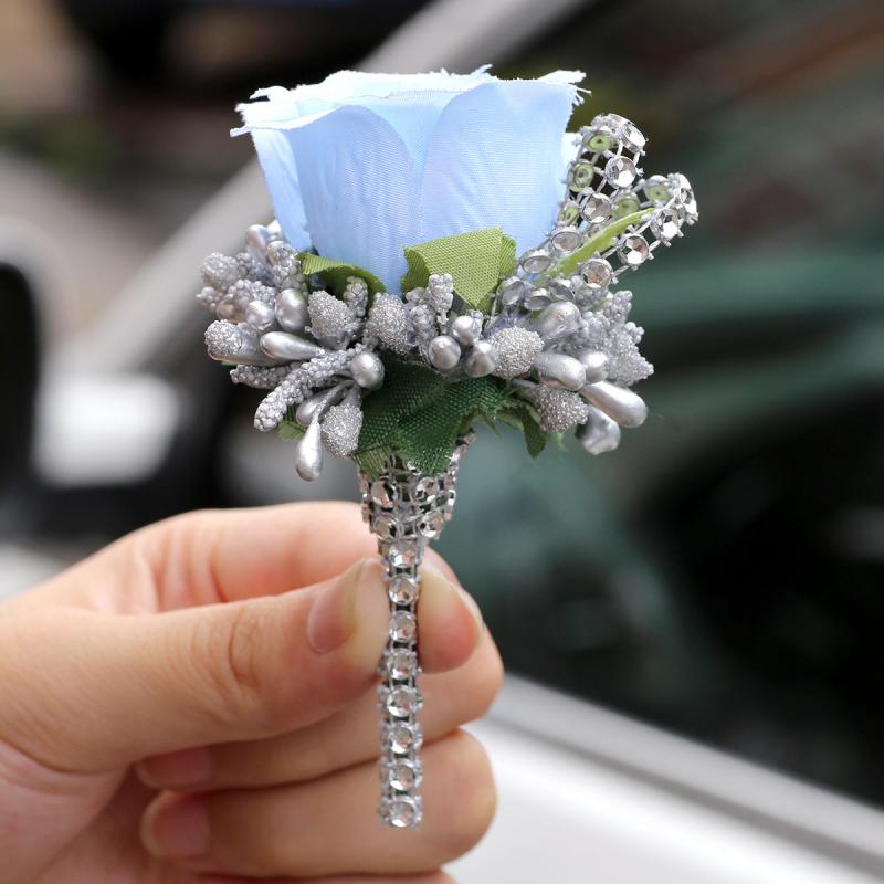 Flower Shaped Brooch Wedding Groom Bridal Pin Rose Groomsmen Bridesm