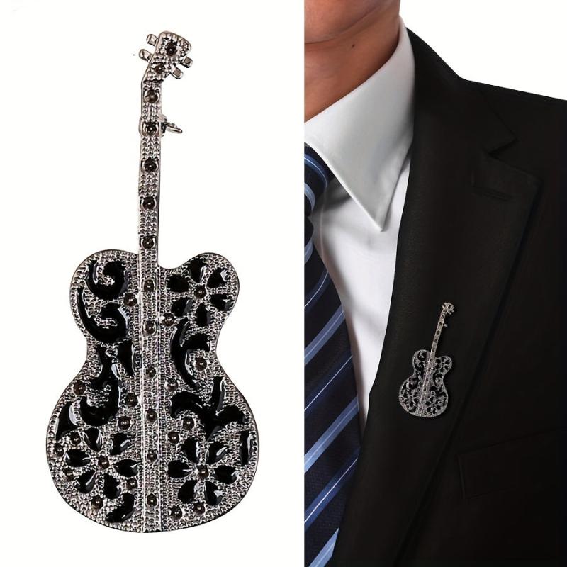 Men's Vintage Guitar Violin Brooch Instrument Pin Badge