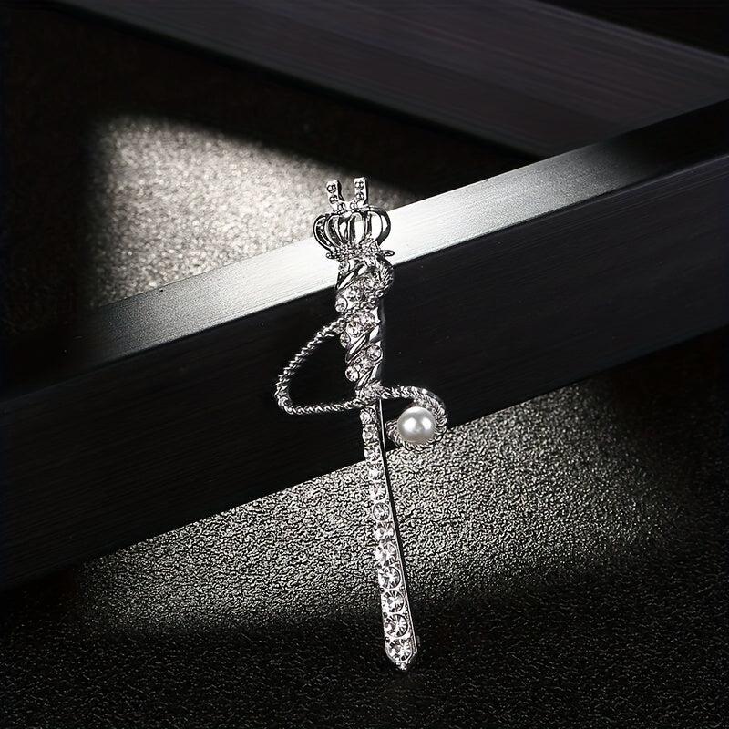 Men's Rhinestone Crown Scepter Brooch Clothing Accessory