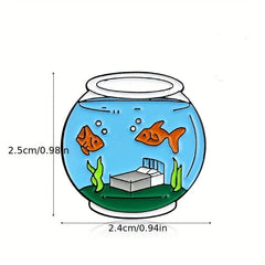 Cartoon Fish Tank Brooch with Seaweed Design