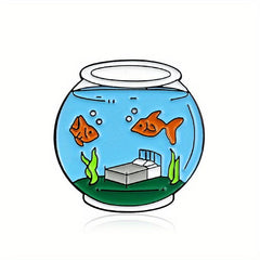 Cartoon Fish Tank Brooch with Seaweed Design