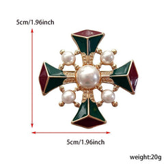 Vintage Baroque Enamel Pearl Brooch Retro Court Cross Brooch Pin