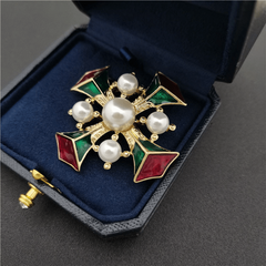Vintage Baroque Enamel Pearl Brooch Retro Court Cross Brooch Pin