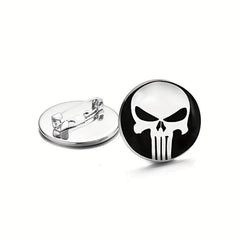 Skull Round Circle Button Men's Brooch Pin
