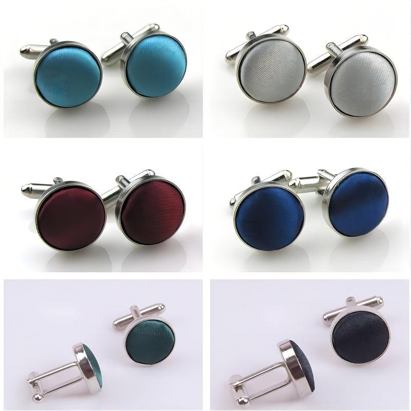 Business Men's Cufflinks Metal Yarn Dyed Cloth Button Round French Cufflink