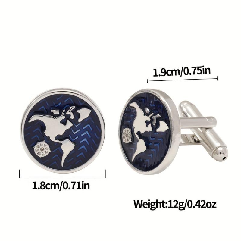 Metal World Map Button Cufflinks Shirt Cufflinks