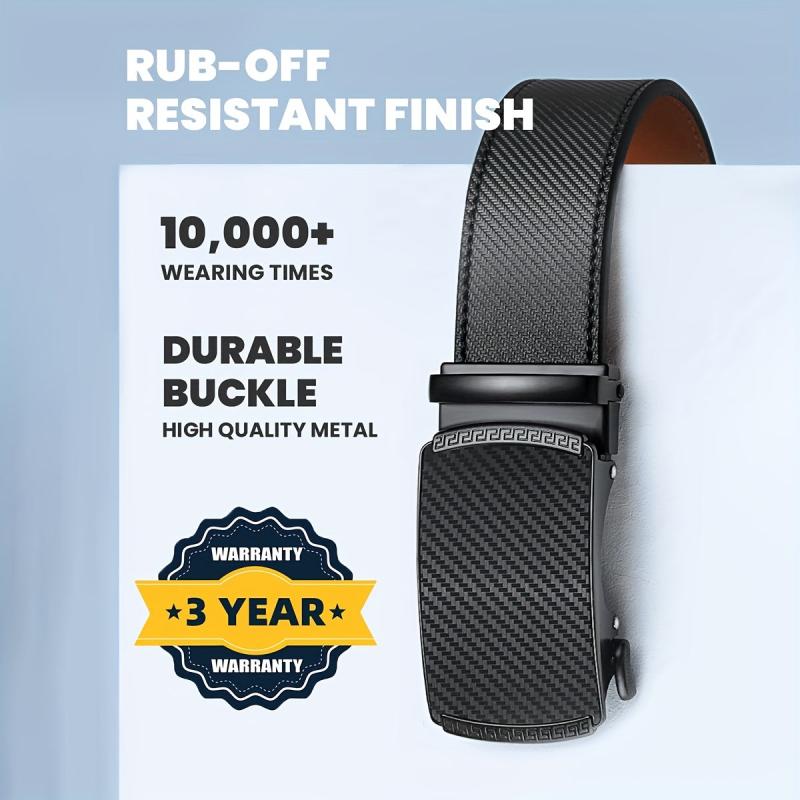 Men's Carbon Fiber Leather Belt with Automatic Buckle