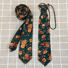Casual Travel Vacation Short Small Tie Hand Knotted Suit Retro Dark Green Yellow