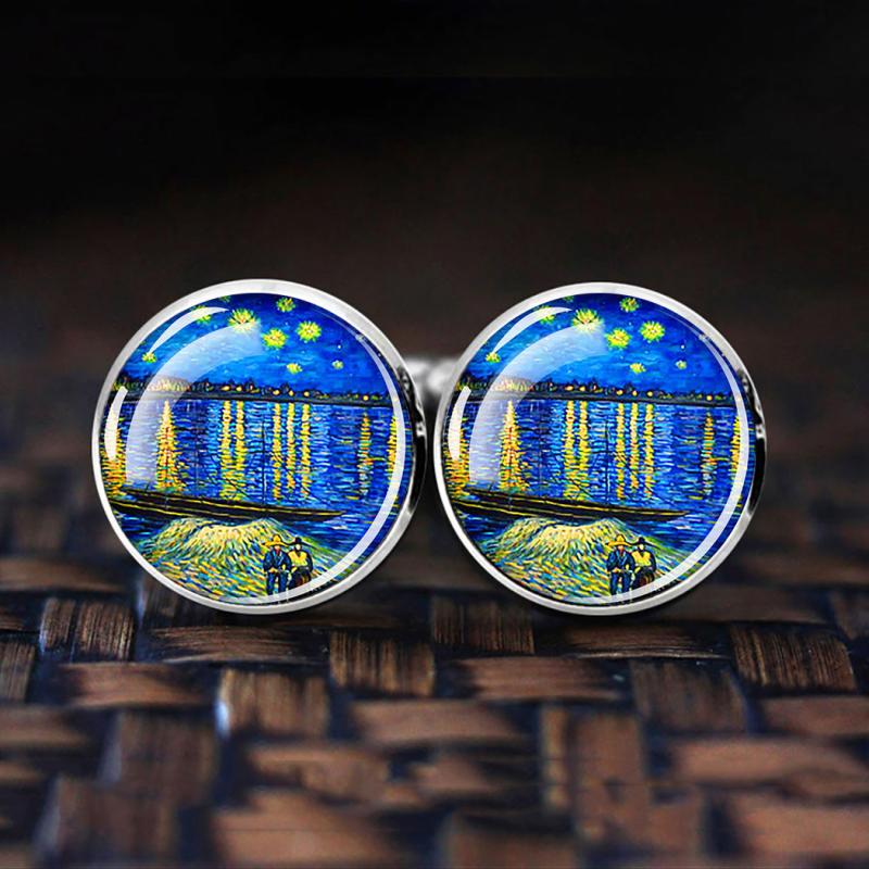 Oil Painting Alloy Cufflinks for Men Shirt Cufflinks Clothing Accessories