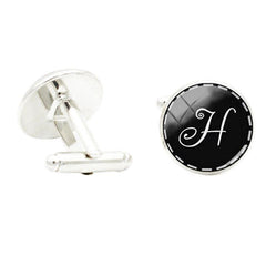 Glass Gem Letter H Cufflinks, Rhodium Plated, Wedding Jewelry