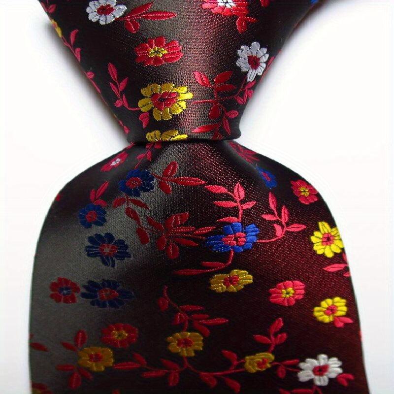 Flower Tie Men's Necktie Set Pink Red Green Jacquard Woven Tie