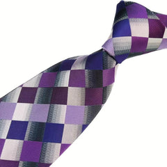 Men's Plaid Tie 1200 Needles Purple Polyester Yarn Classic