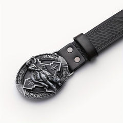 Embossed Leather Belt Retro Casual Western Cowboy Belt for Men