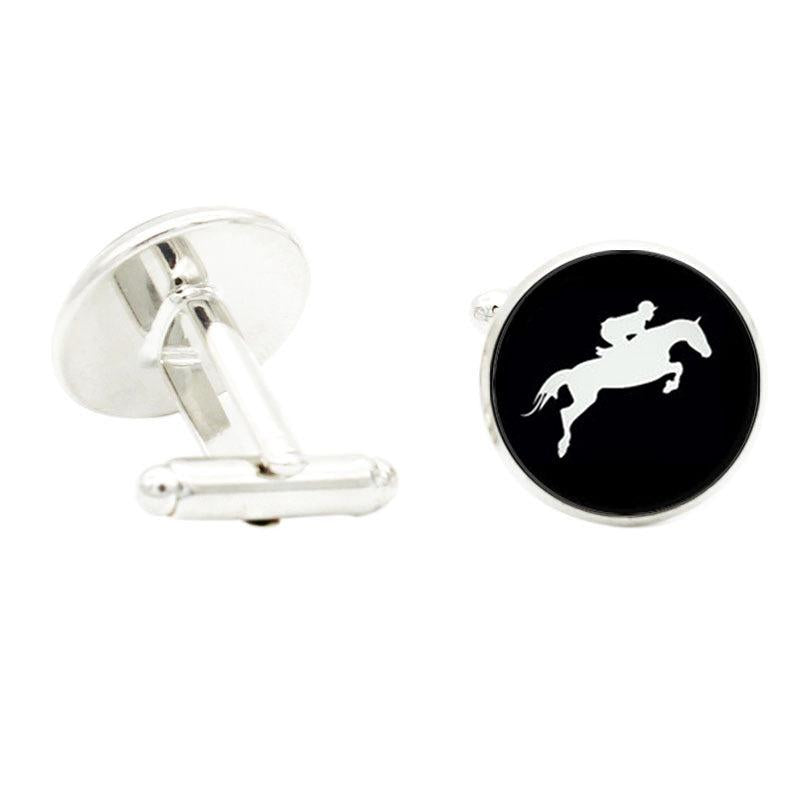 Love Ride Horse Photo Glass Gem Cufflinks Men Suit Rhodium Plated