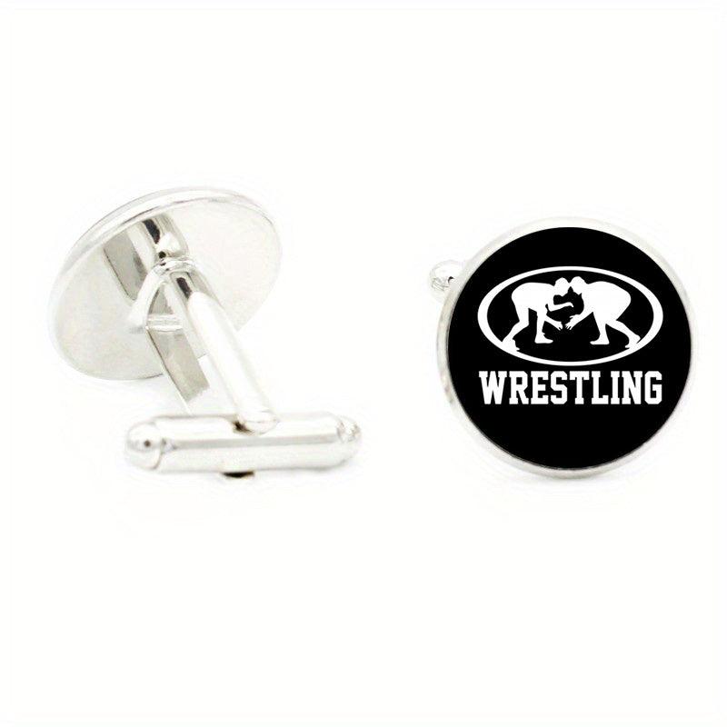 Wrestling Glass Gem Cufflinks Rhodium Plated Alloy Base Gentleman Cuff Link