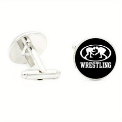 Wrestling Glass Gem Cufflinks Rhodium Plated Alloy Base Gentleman Cuff Link