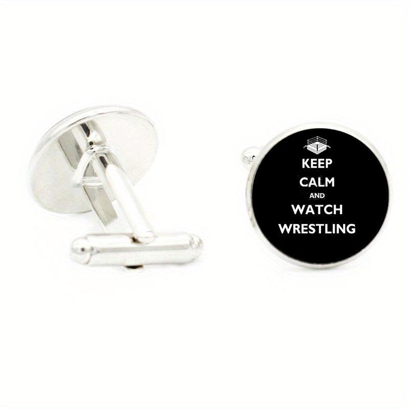 Wrestling Glass Gem Cufflinks Rhodium Plated Alloy Base Gentleman Cuff Link