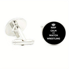 Wrestling Glass Gem Cufflinks Rhodium Plated Alloy Base Gentleman Cuff Link