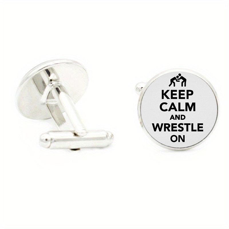 Wrestling Glass Gem Cufflinks Rhodium Plated Alloy Base Gentleman Cuff Link