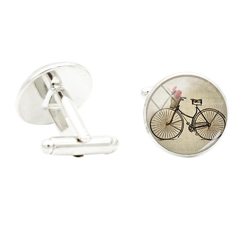 Love Ride Bicycle Bike Glass Gem Cufflinks Rhodium Plated Alloy