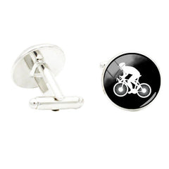 Love Ride Bicycle Bike Glass Gem Cufflinks Rhodium Plated Alloy