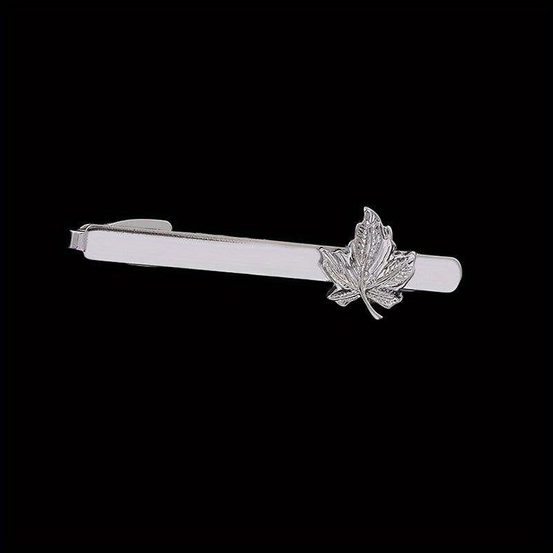 Maple Leaf Striped Square Round Tie Clip Wedding Business Necktie Accessories