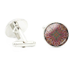 Art Figure Patterns Glass Gem Cufflinks Men Rhodium Plated Alloy Base