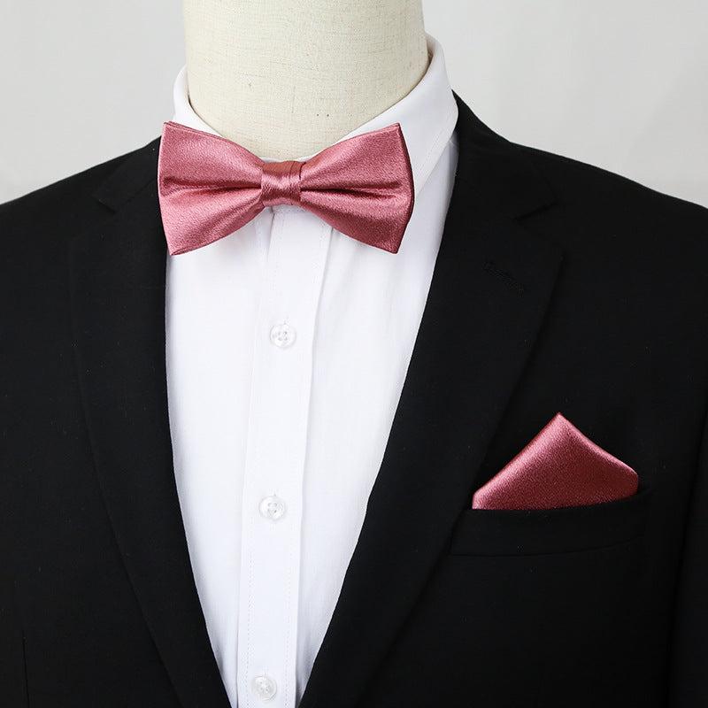 2pcs Bow Tie Pocket Square Set Men's Business Casual Dress Accessories