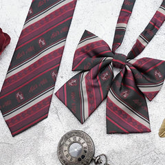Men's Dark Red Tie Bow Tie College Style Print Party Tie