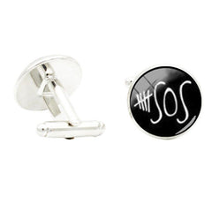 SOS Pop Singer Fans Glass Gem Cufflinks Rhodium Plated Alloy Base