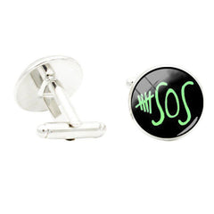 SOS Pop Singer Fans Glass Gem Cufflinks Rhodium Plated Alloy Base