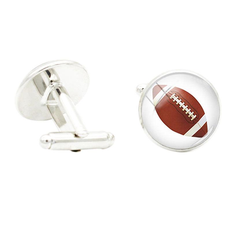 I Love Football Glass Cufflinks Rhodium Plated Alloy Base