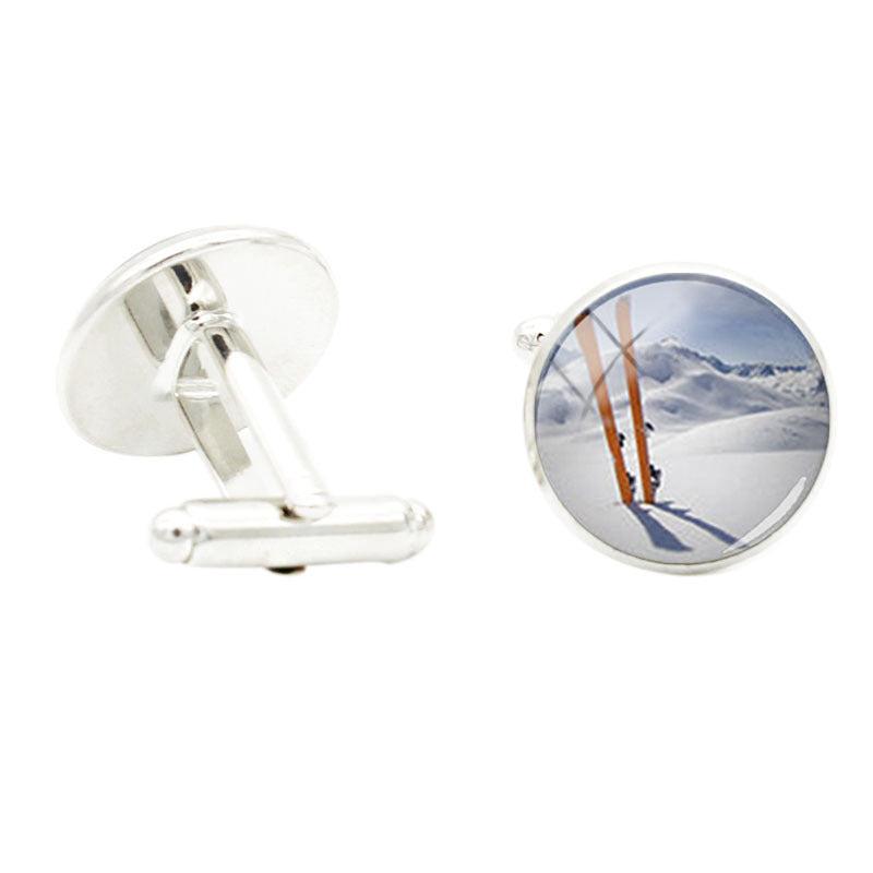 Glass Gem Cufflinks for Men Outdoor Sports Theme Skateboard Skating Cuff Link
