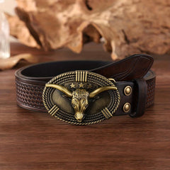 Western Cowboy Bull Head Embossed Men's Belt
