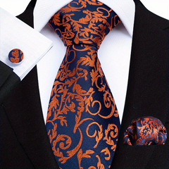 Men's Paisley Tie Jacquard Necktie Handkerchief Clip Set Gift