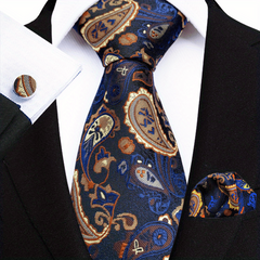 Men's Paisley Tie Jacquard Necktie Handkerchief Clip Set Gift
