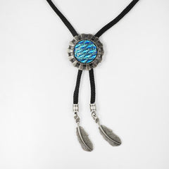Men's Retro Gemstone Polo Collar Tie Western Cowboy Shirt Necklace