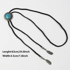 Men's Retro Gemstone Polo Collar Tie Western Cowboy Shirt Necklace