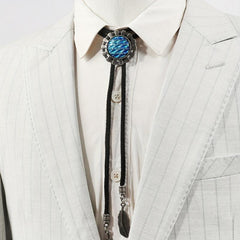 Men's Retro Gemstone Polo Collar Tie Western Cowboy Shirt Necklace