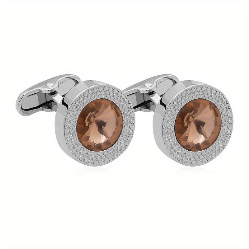 Men's Zircon Cufflinks Metal Round Cufflinks