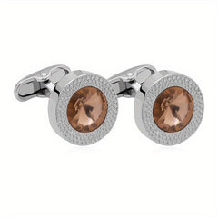 Men's Zircon Cufflinks Metal Round Cufflinks