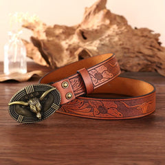 Men's Retro Bull Head Pattern Buckle PU Leather Belt