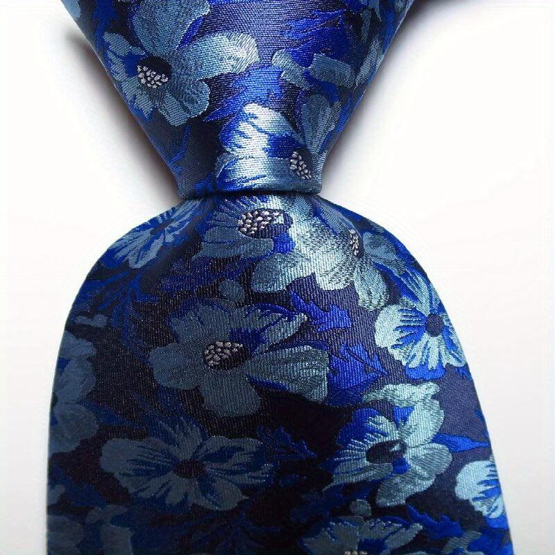 Men's Red Flower Necktie Classic Printed Tie for Business Party Wedding