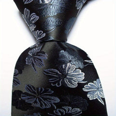 Men's Red Flower Necktie Classic Printed Tie for Business Party Wedding