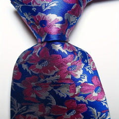 Men's Red Flower Necktie Classic Printed Tie for Business Party Wedding